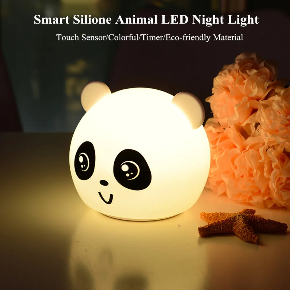 LED Night Light Dog Bear Panda Lamp Touch Sensor Colorful USB Rechargeable Bedroom Silicone Animal Lamp for Children Baby Gift