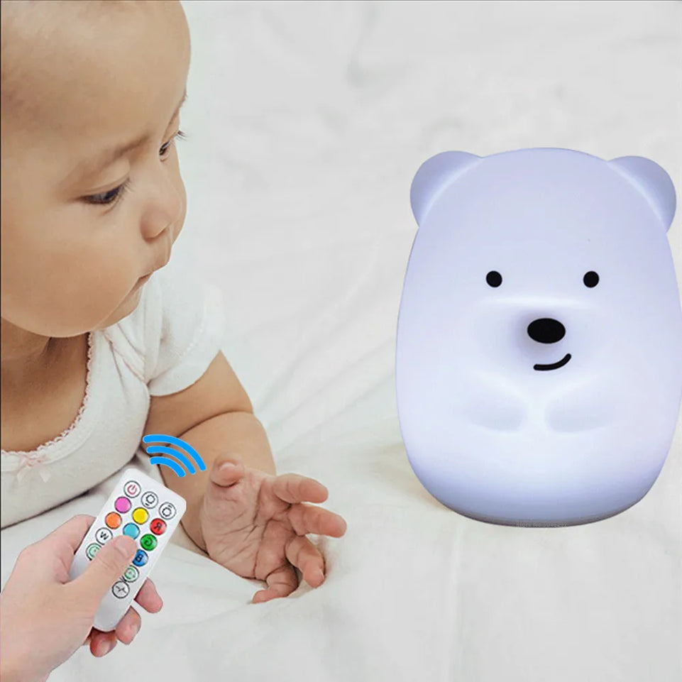 Bear Dog Fox LED Night Light Touch Sensor Remote Control 9 Colors Timer USB Rechargeable Silicone Animal Lamp for Kids Baby Gift