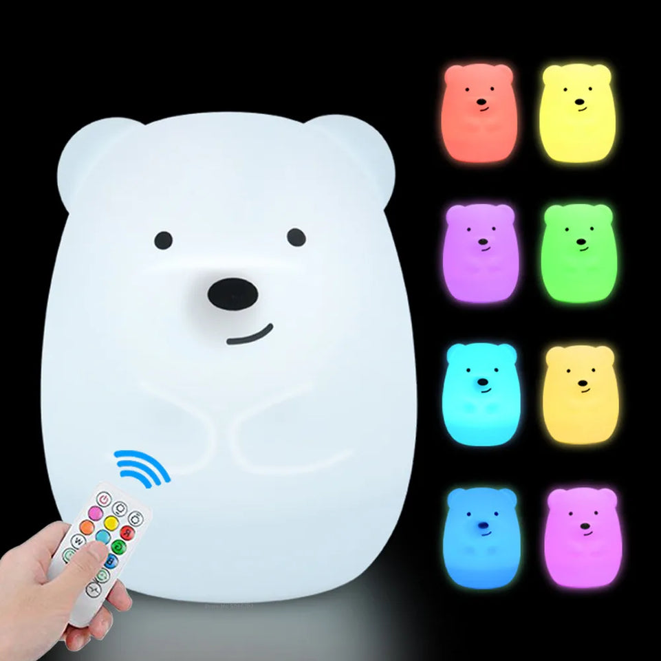 Bear LED Night Light Touch Sensor Remote Control 9 Colors Dimmable Timer Rechargeable Silicone Lamp for Children Kids Baby Gift