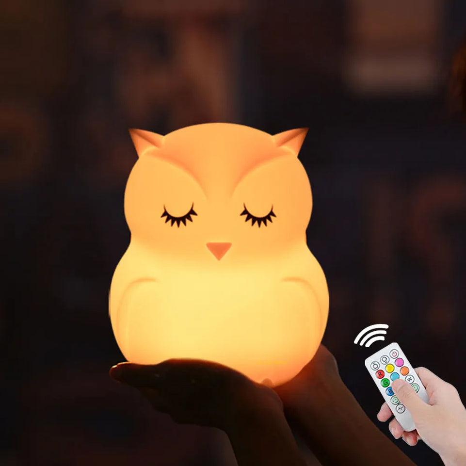 Owl LED Night Light Touch Sensor Remote Control 9 Colors Dimmable Timer Rechargeable Silicone Night Lamp for Children Baby Gift