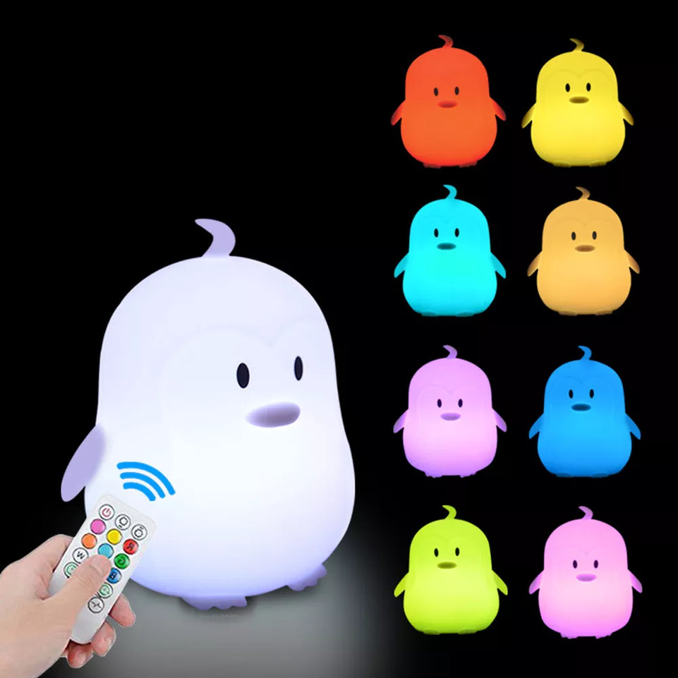 Penguin LED Night Light Touch Sensor Remote Control 9 Color Dimmable Timer USB Rechargeable Silicone Lamp for Children Baby Gift