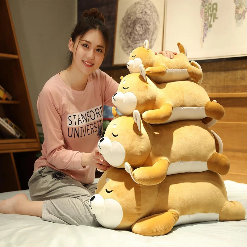 New Huge 35-75CM Cute Corgi & Shiba Inu Dog Plush Toys Kawaii Lying Husky Pillow Stuffed Soft Animal Dolls Children Baby Gift
