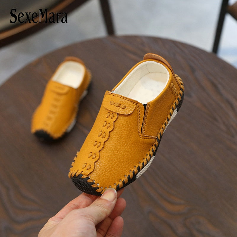 Children England Style Boys Leather Shoes Baby Fashion Sewing Casual Shoes PU Leather Autumn Soft Sole Sneakers Slip On B06061