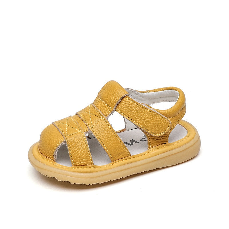Baby Girls Boys Summer Sandals Infant Anti-collision Toddler Shoes Soft Bottom Genuine Leather Kids Children Beach Sandals
